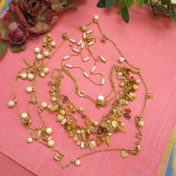 TRIFARI Milk Glass Crystal Gold Necklace Variety~ VINTAGE Gold Chain Beads - Picture 2 of 16